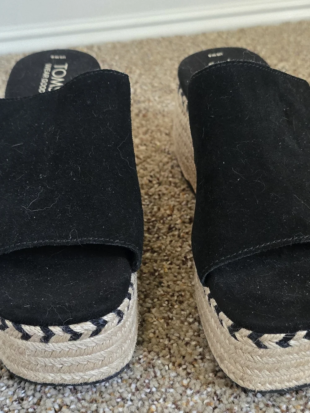 TOMS Black Suede Platform Espadrille Mule
